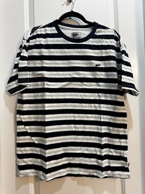 Vans Beige/Blue Stripes Tee Medium short sleeve Crew Neck Armpit To Armpit 22”